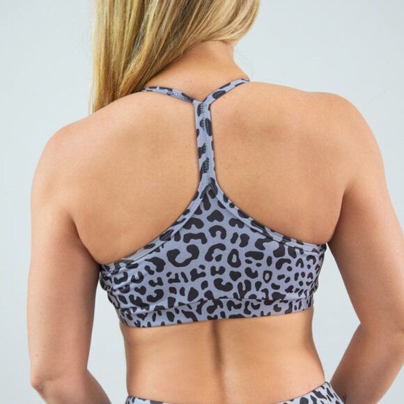 Pure Grey Cheetah T-Back Sports Bra - Picture 1 of 5
